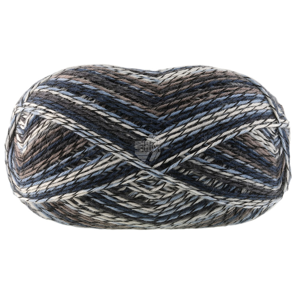 Lana Grossa Meilenweit 8-F. 150 Denim Mix 9987 Schwarz/Graublau/Creme/Anthrazit/Nachtblau150g