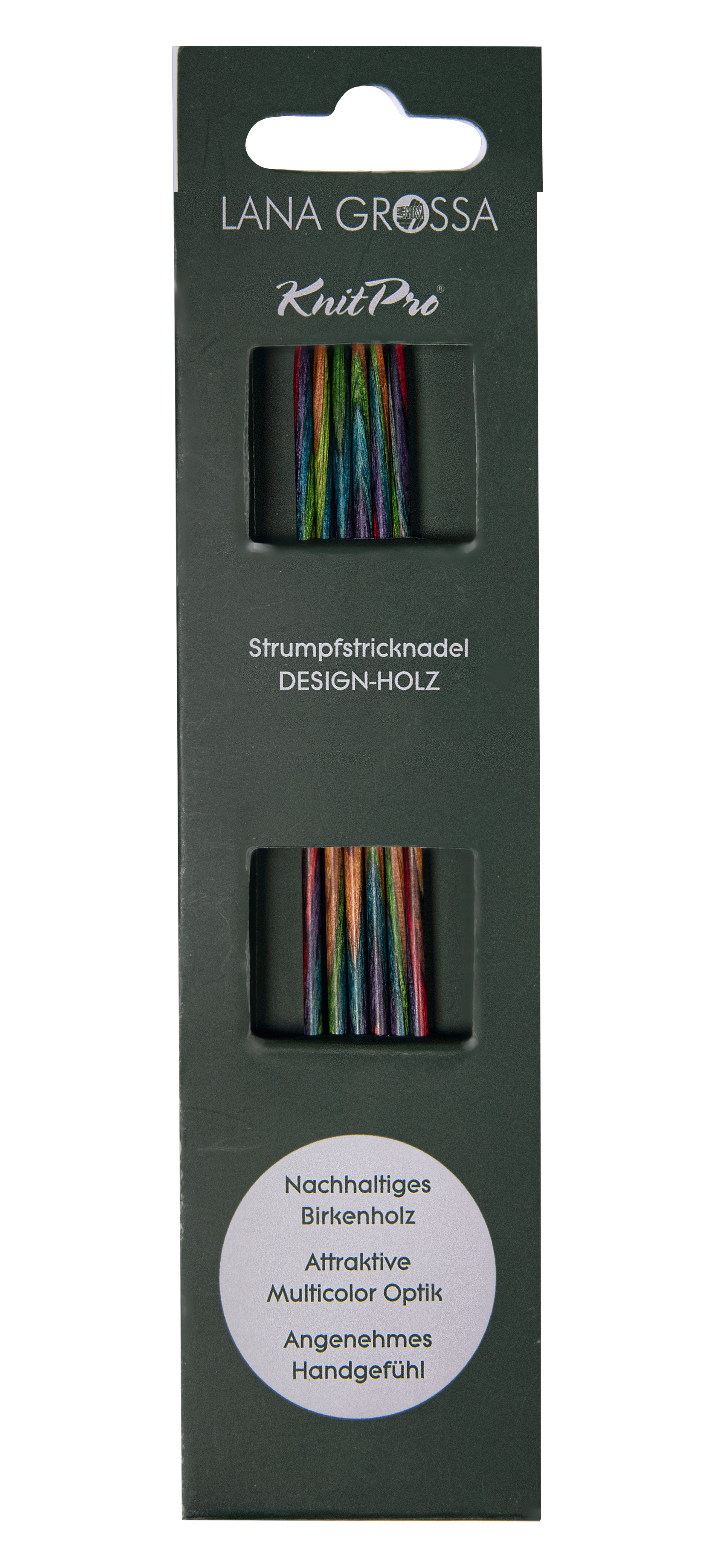 Lana Grossa Strumpfstricknadel Design-Holz Multicolor 15-2.5