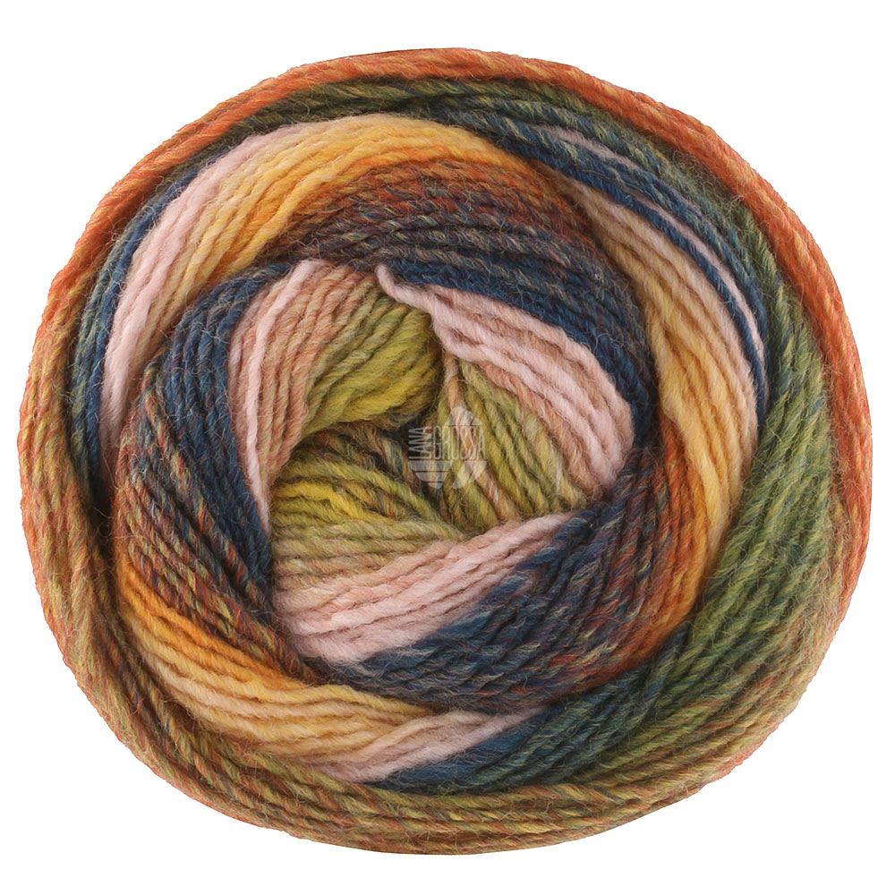 Lana Grossa Gomitolo Fumo 515 Zartrosa/Apricot/Orange/Gelb/Grüngrau/Ocker/Petrol