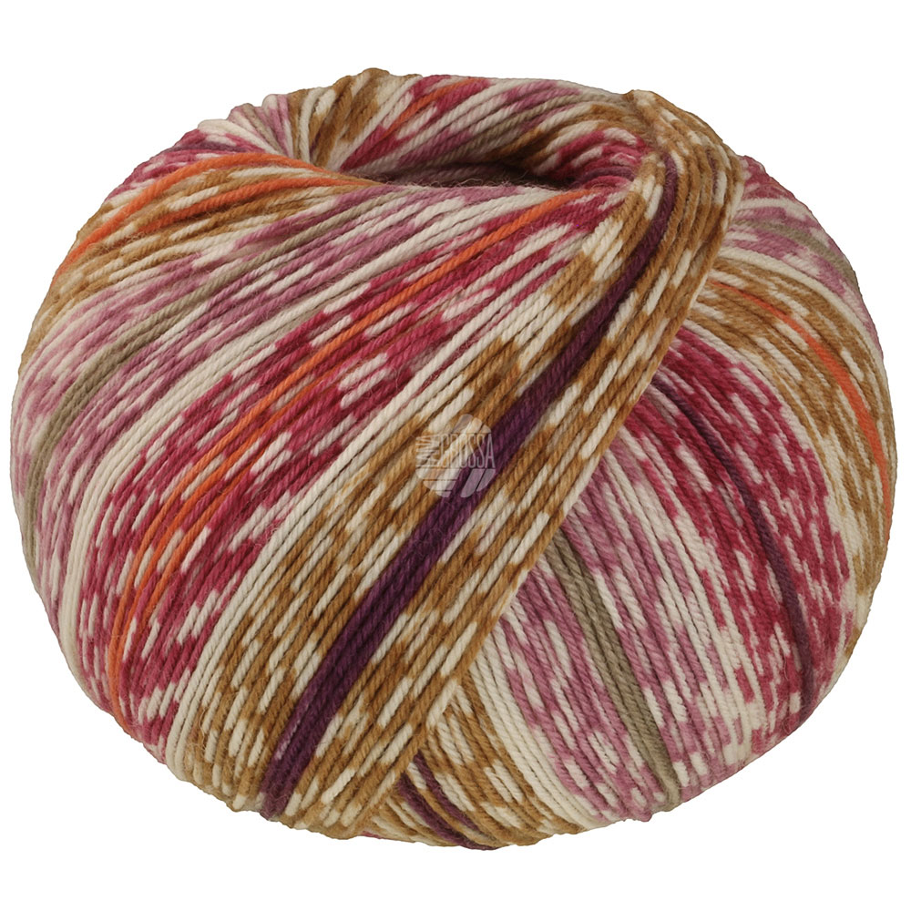 Lana Grossa Meilenweit 100 Cashmere Mezzo 4205 Burgund/Ocker/Ecru/Bordeaux/Orange/Fliederlila/;Graub
