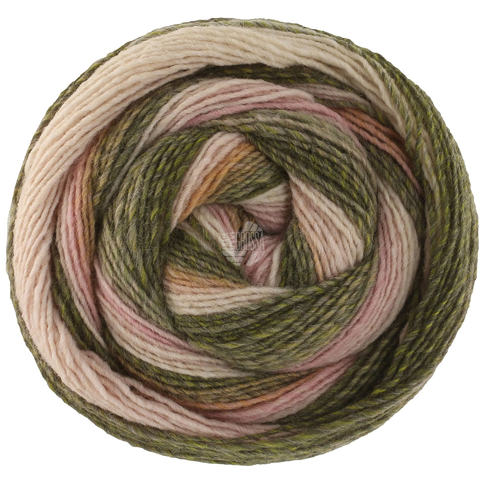 Lana Grossa Gomitolo Fumo 516  Blassgelb/Zartgrau/Zartrosa/Graugrün/Hell-/Dunkeloliv
