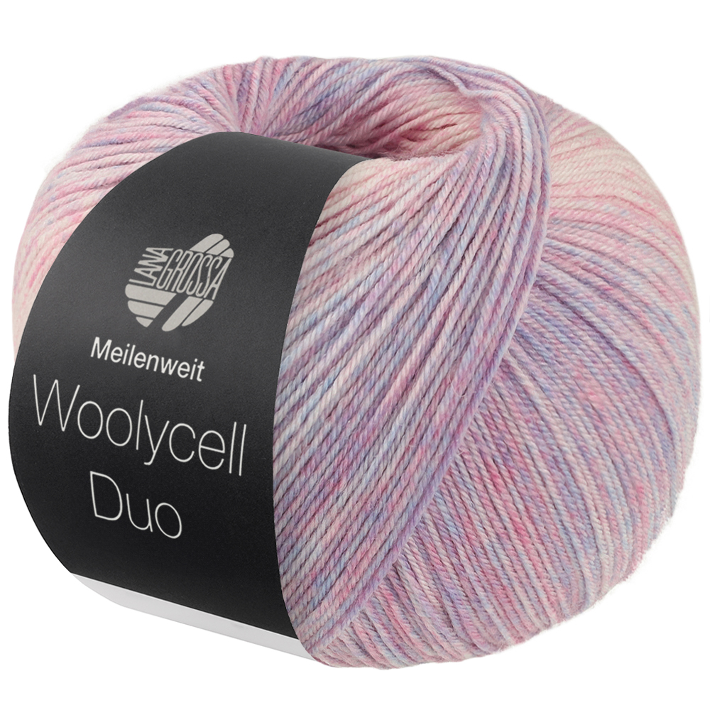 Lana Grossa Woolycell Duo 6003 Blaulila//Rosa/Creme 100g