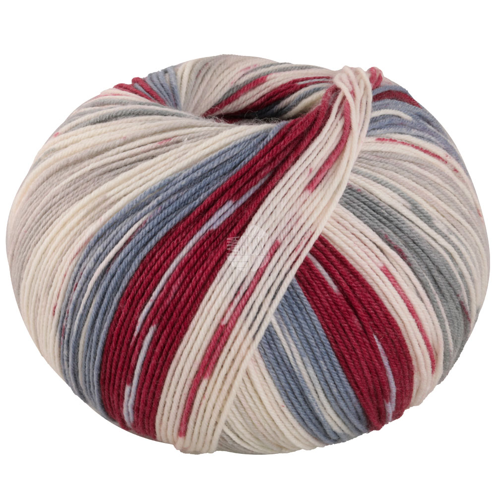 Lana Grossa Meilenweit 100 Seta Lampone 3447 Mausgrau/Creme/Rauchblau/Hellgrau/Kirschrot