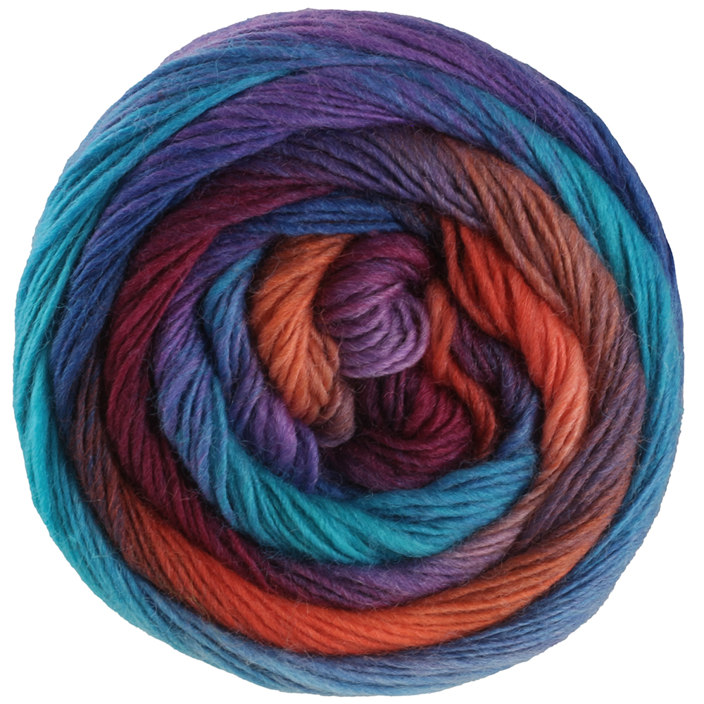 Lana Grossa Meilenweit 100 Color Mix Multi 8019  Orange/Dunkelbraun/Tintenblau/Royal/Türkis/Lila/Rot