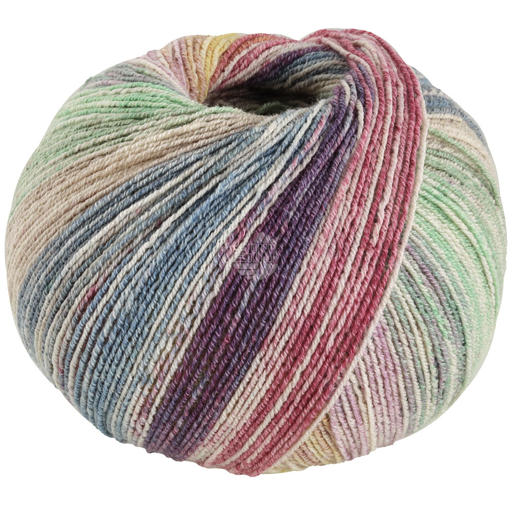 Lana Grossa Meilenweit 100 Cotton Bamboo Positano 2566 Creme/Lila/Erdbeer/Gelb/Hellorange/Fliederro
