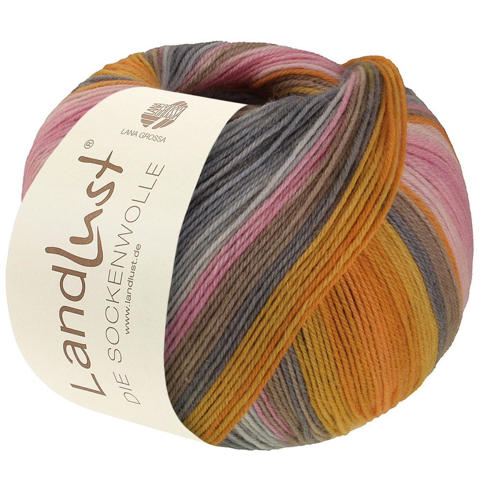 Lana Grossa Landlust Die Sockenwolle 132 Orange/Dottergelb/Lachsorange/Grau/Graubeige/;Zartrosa/Rosa