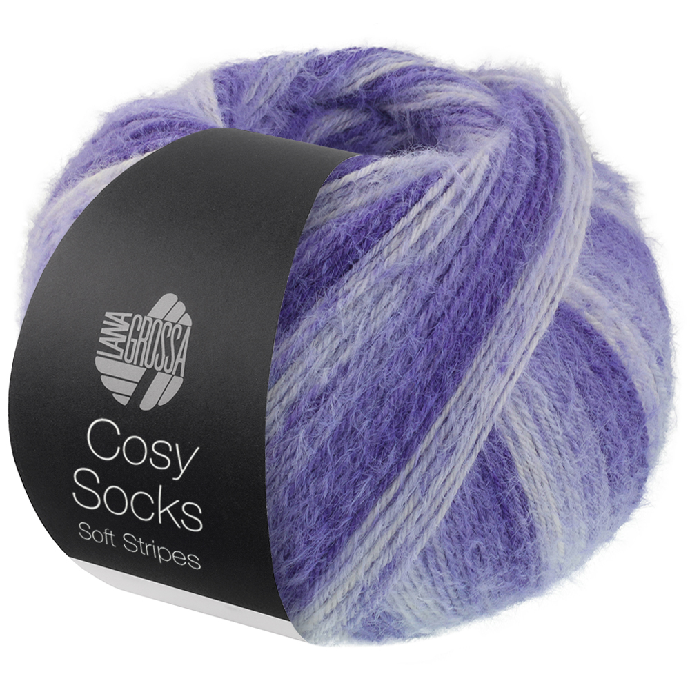 Lana Grossa Cosy Socks Soft Stripes 101 Blauviolett/Veilchenblau/Zartviolett/Weiß 100g