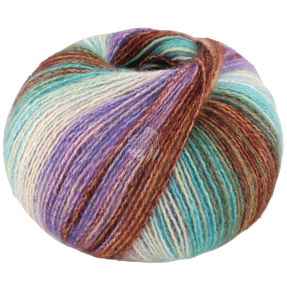 Lana Grossa Gianna 001 Türkis/Braun/Violett/Rosa/Mint/Rohweiß