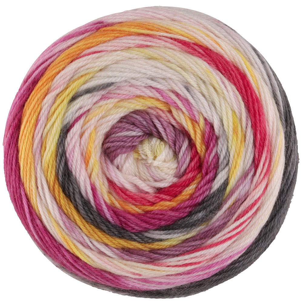 Lana Grossa Meilenweit 100 Dusk 6211 Violett/Rohweiß/Rot/Gelb/Orange/Fuchsia/Dunkelgrau 100g