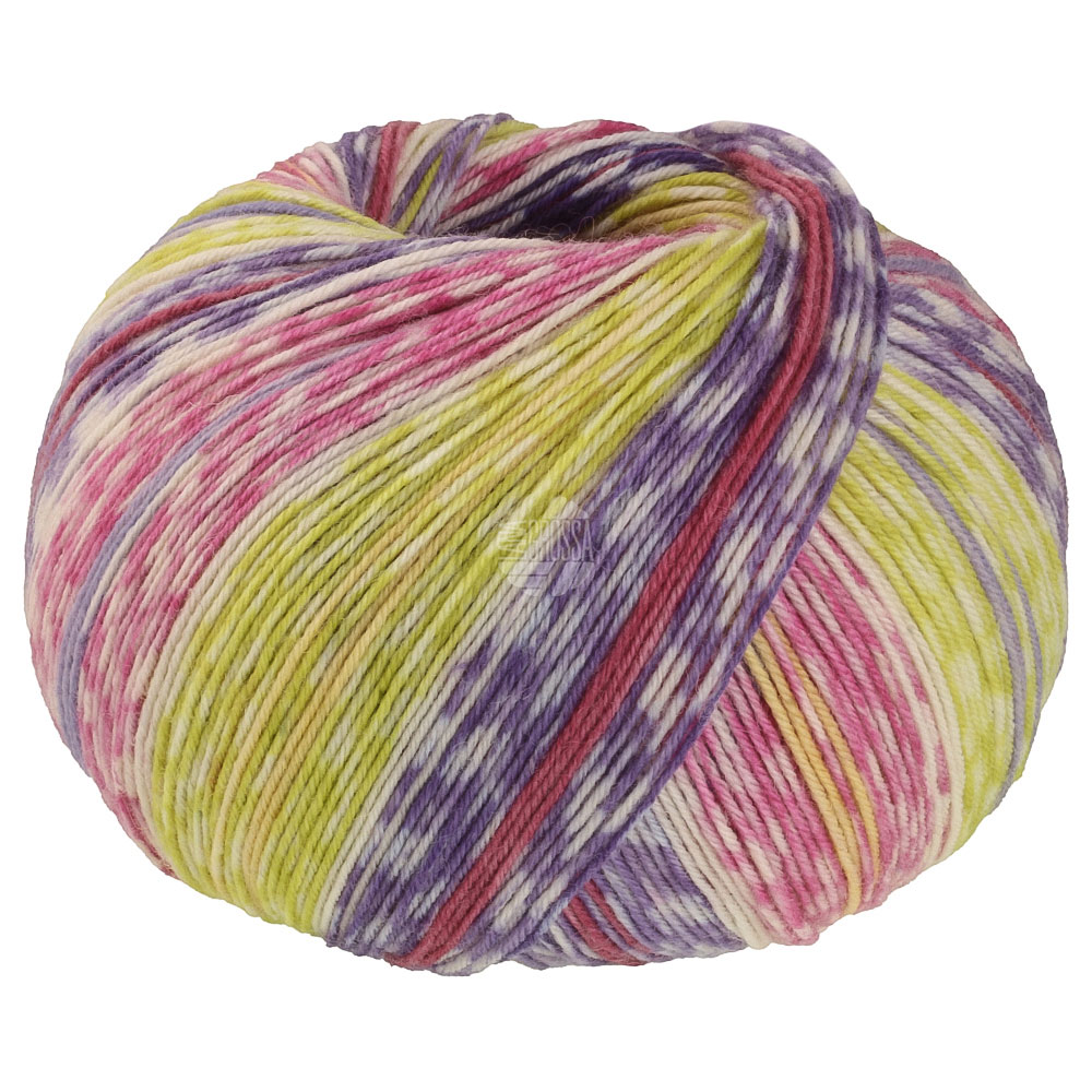Lana Grossa Meilenweit 100 Cashmere Mezzo 4202 Limette/Weiß/Blauviolett/Bordeaux/Hellgrau/;Pink 100g