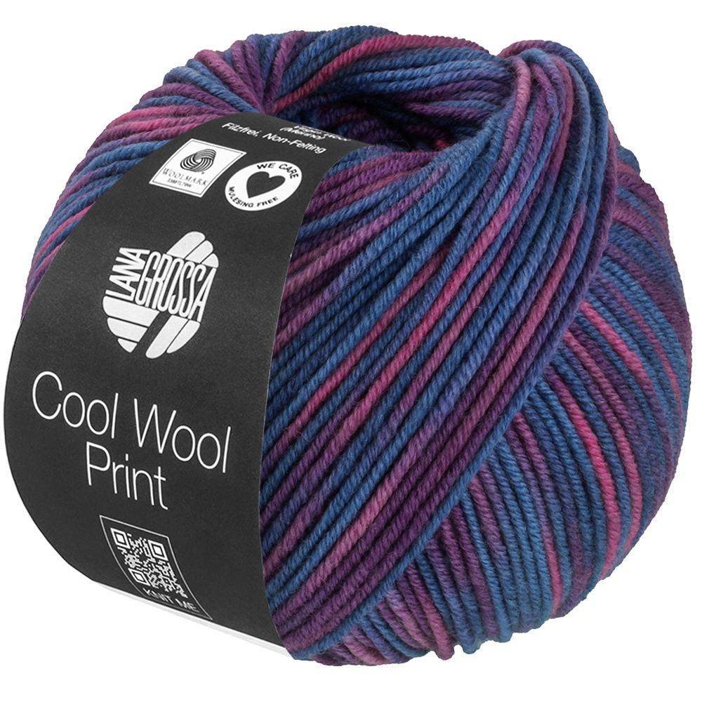 Lana Grossa Cool Wool 2000 Print 837 Taubenblau/Pflaume/Rotviolett