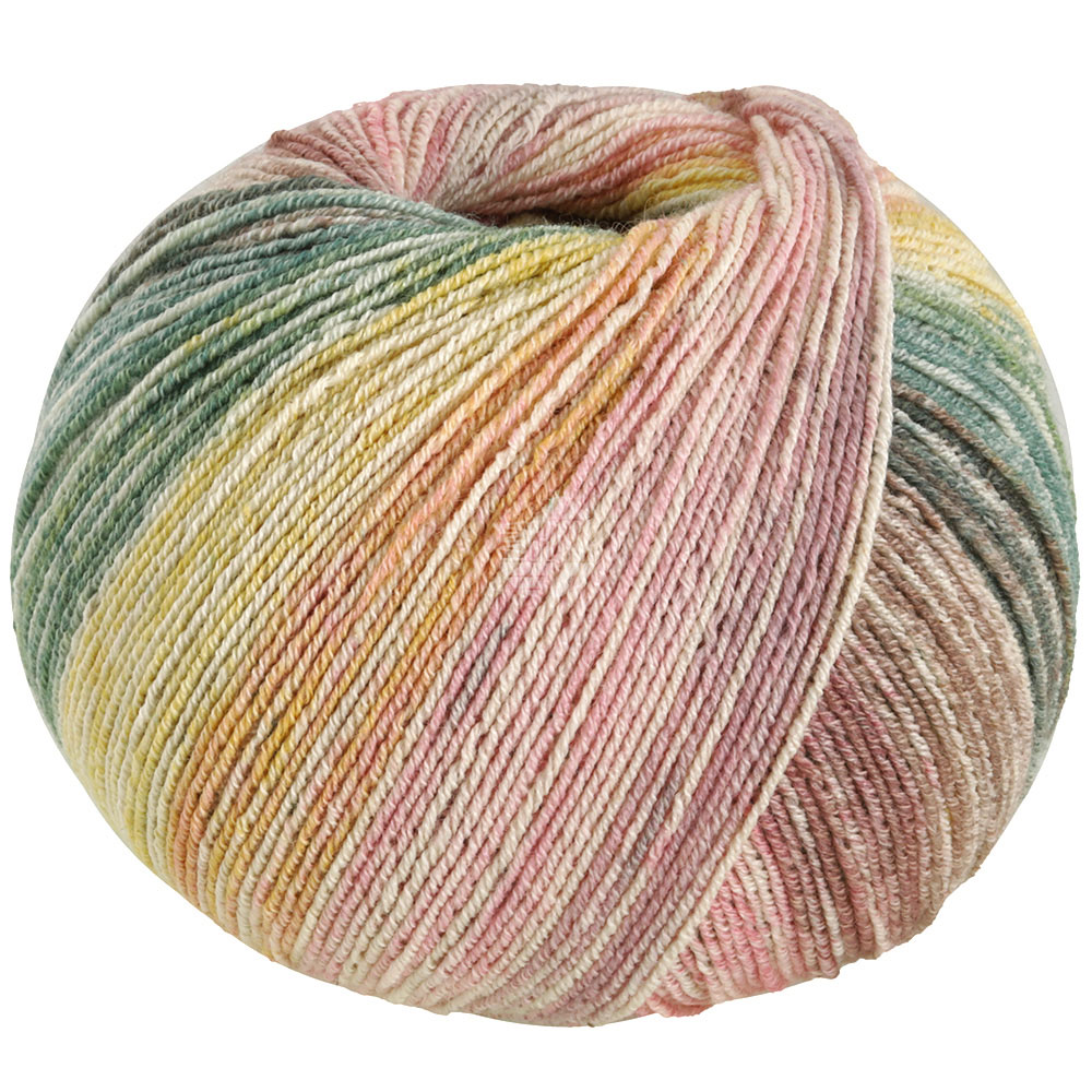 Lana Grossa Meilenweit 100 Cotton Bamboo Positano 2564 Moosgrün/Pastellgelb/Zartorange/Pink/Graurot