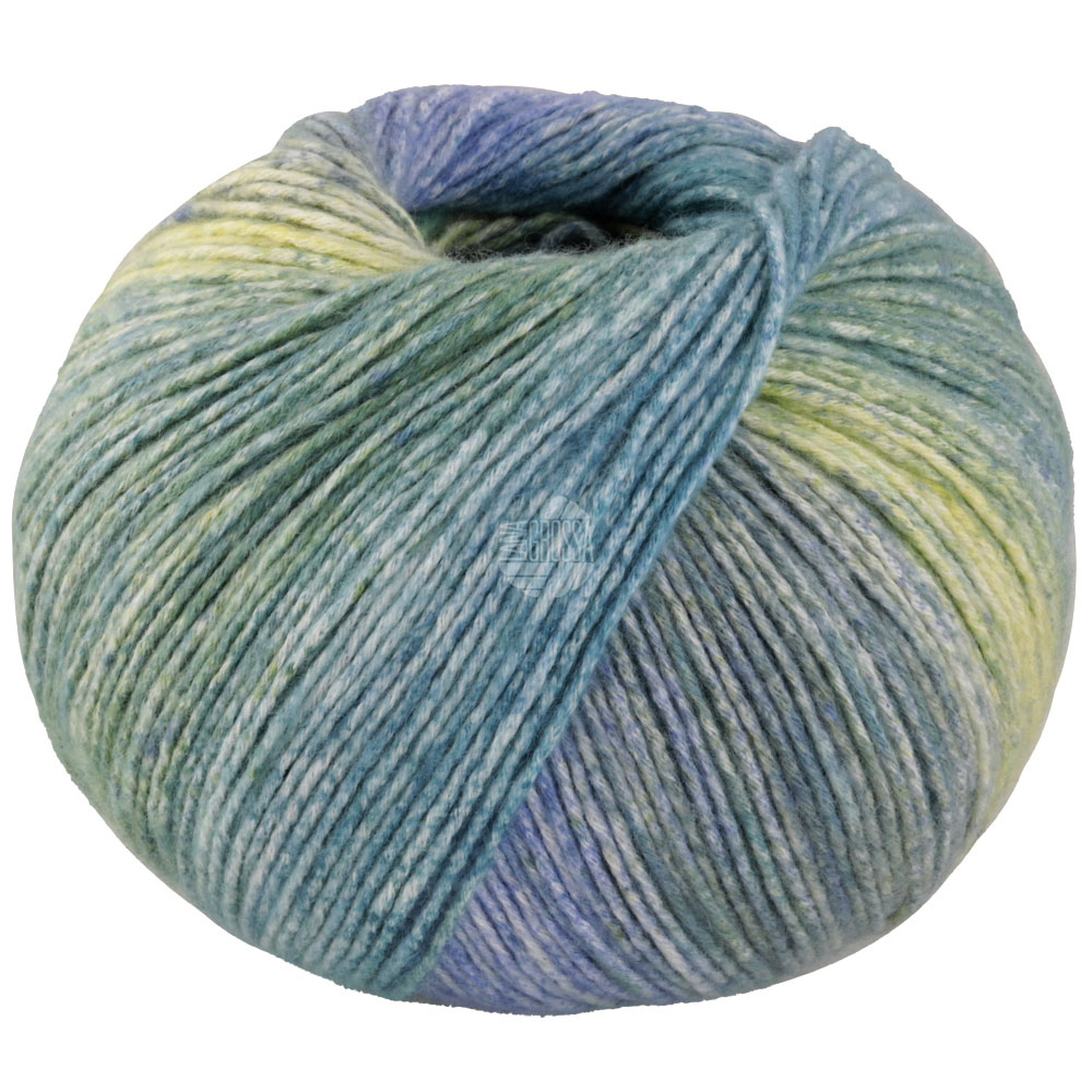 Lana Grossa Gomitolo Mambo 2038 Petrol/Türkis/Jeans-/Veilchenblau/Graugrün/Zitrusgelb/Maigrün 100g