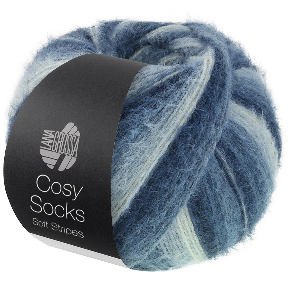Lana Grossa Cosy Socks Soft Stripes 106 Schwarz-/Grau-/Rauch-/Weißblau 100g